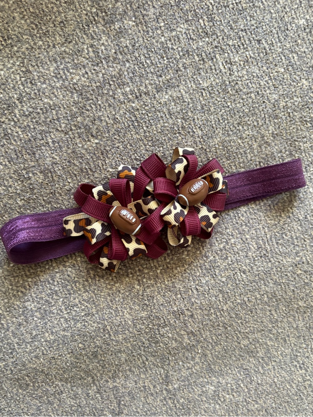 Maroon or Burgundy & Leopard Football Bow/ Headband